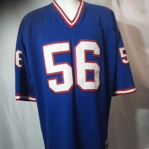 Blue Football Jersey with Red and White Accents.